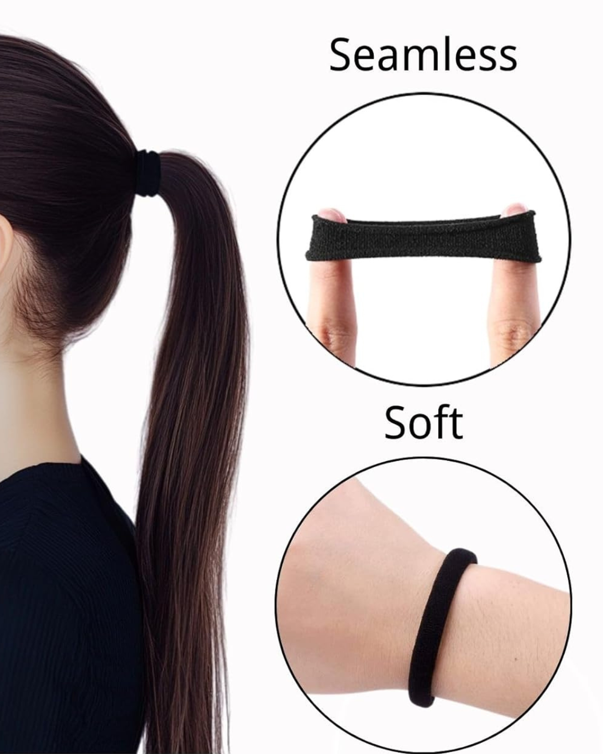hair bands for women – Premium Soft Cotton hair ties for women – Seamless, No-Slip Hold for Thick, Curly, or Fine Hair – Gentle & Durable - Pack of 30 (Black, Pack of 30)