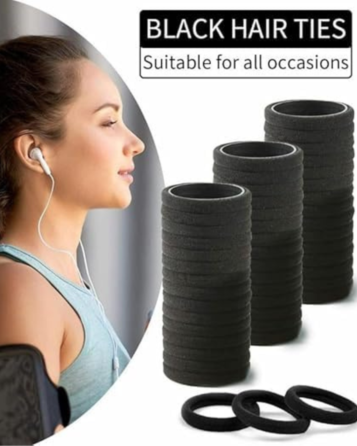 hair bands for women – Premium Soft Cotton hair ties for women – Seamless, No-Slip Hold for Thick, Curly, or Fine Hair – Gentle & Durable - Pack of 30 (Black, Pack of 30)
