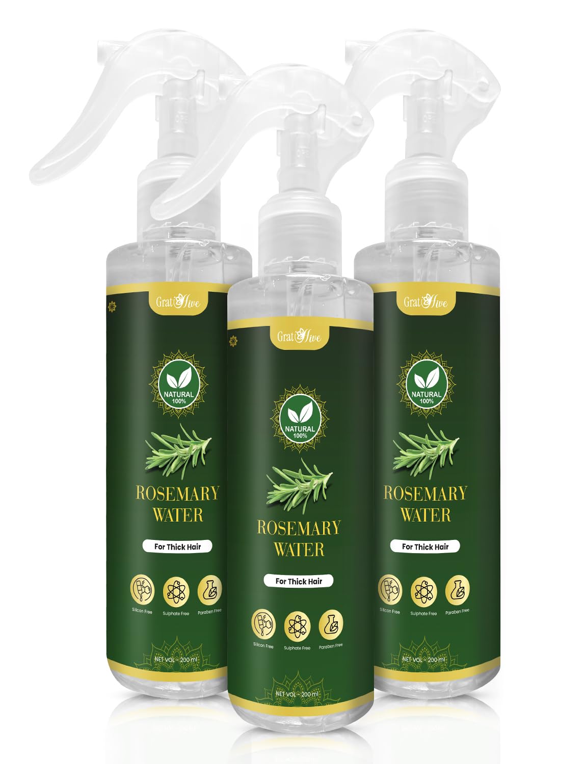 GratiHive Rosemary Hair Spray | 100% Natural Rosemary Water Scalp Revitalizer | Promotes Hair Growth, Reduces Hair Fall, Adds Shine | 200ml
