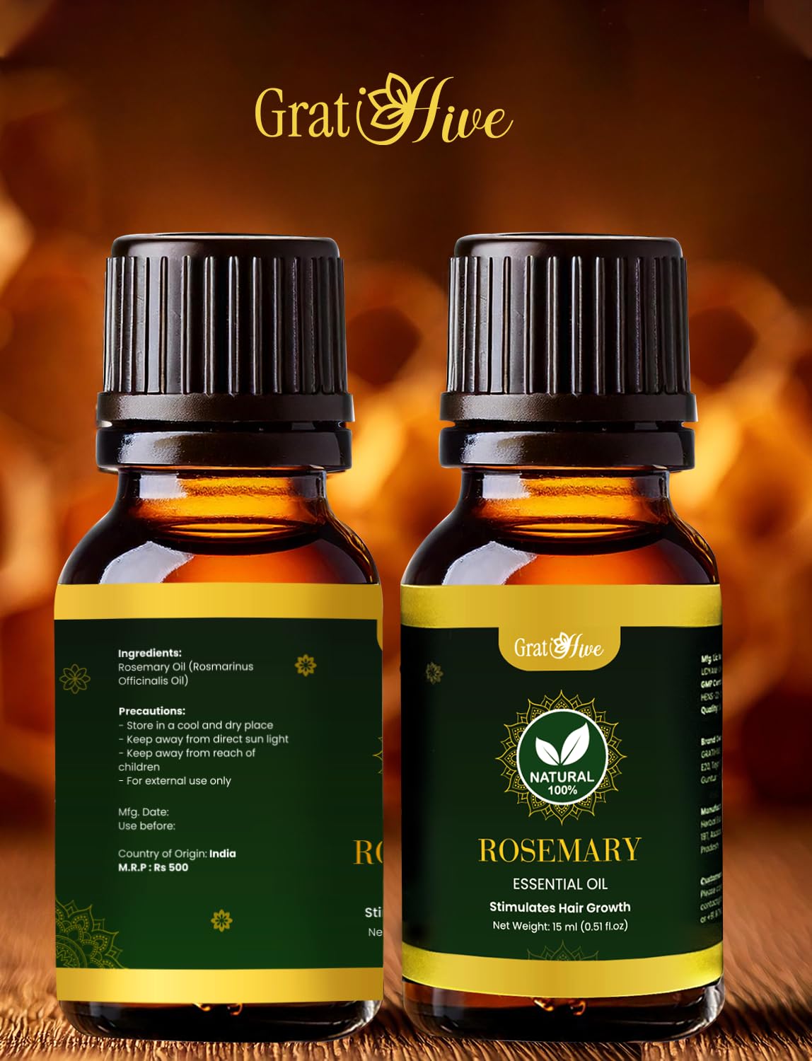 Gratihive 100% Pure Rosemary Essential Oil for Hair - Nourishing Rosemary Oil - Ideal for Women & Men - 30 ml