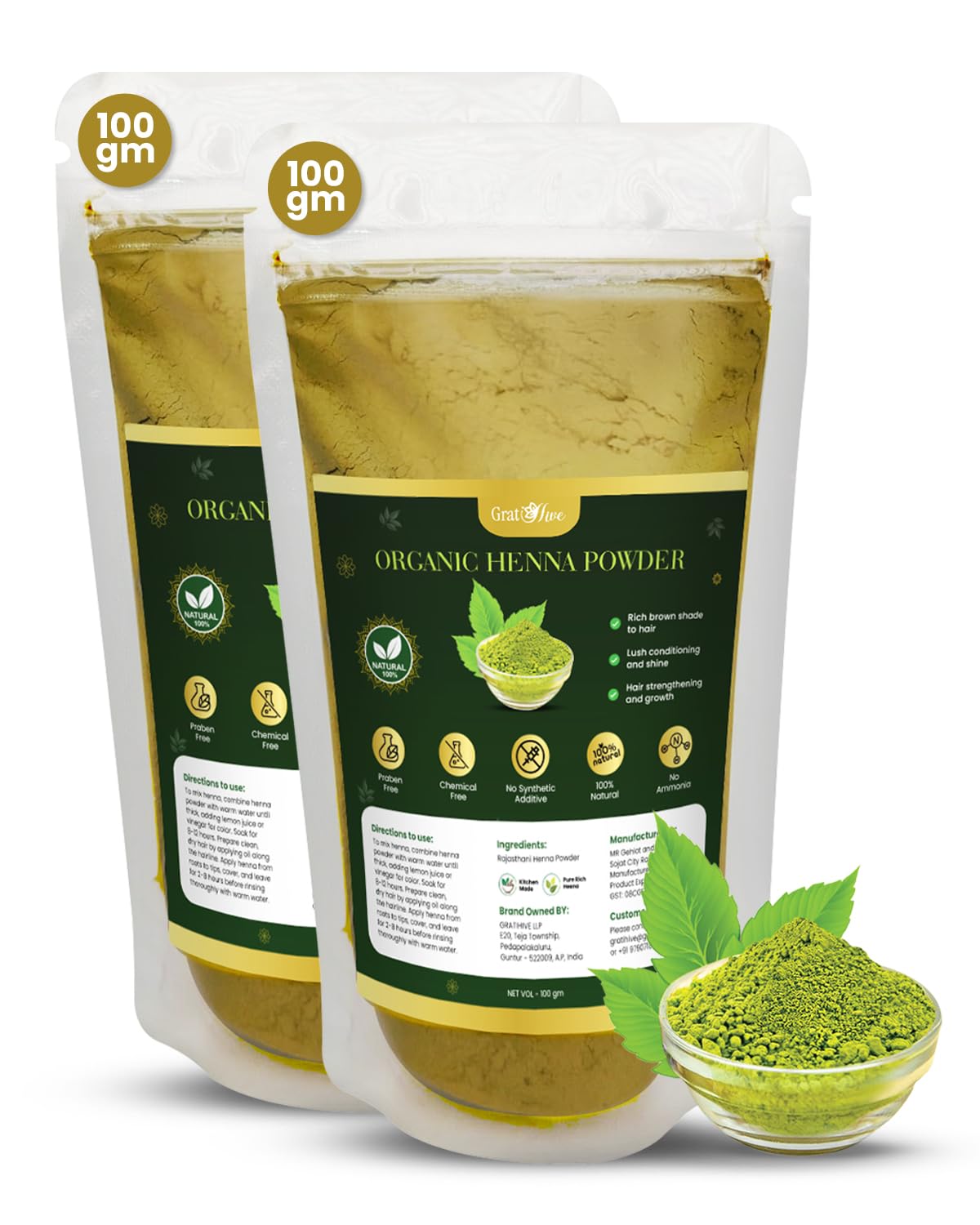 GratiHive 100% Organic Henna Powder for Hair. Bio Organic Henna Powder for Hair Color and Hair Care. Mehndi | mehendi for hair and hands. Mehandi powder for hair 200g.