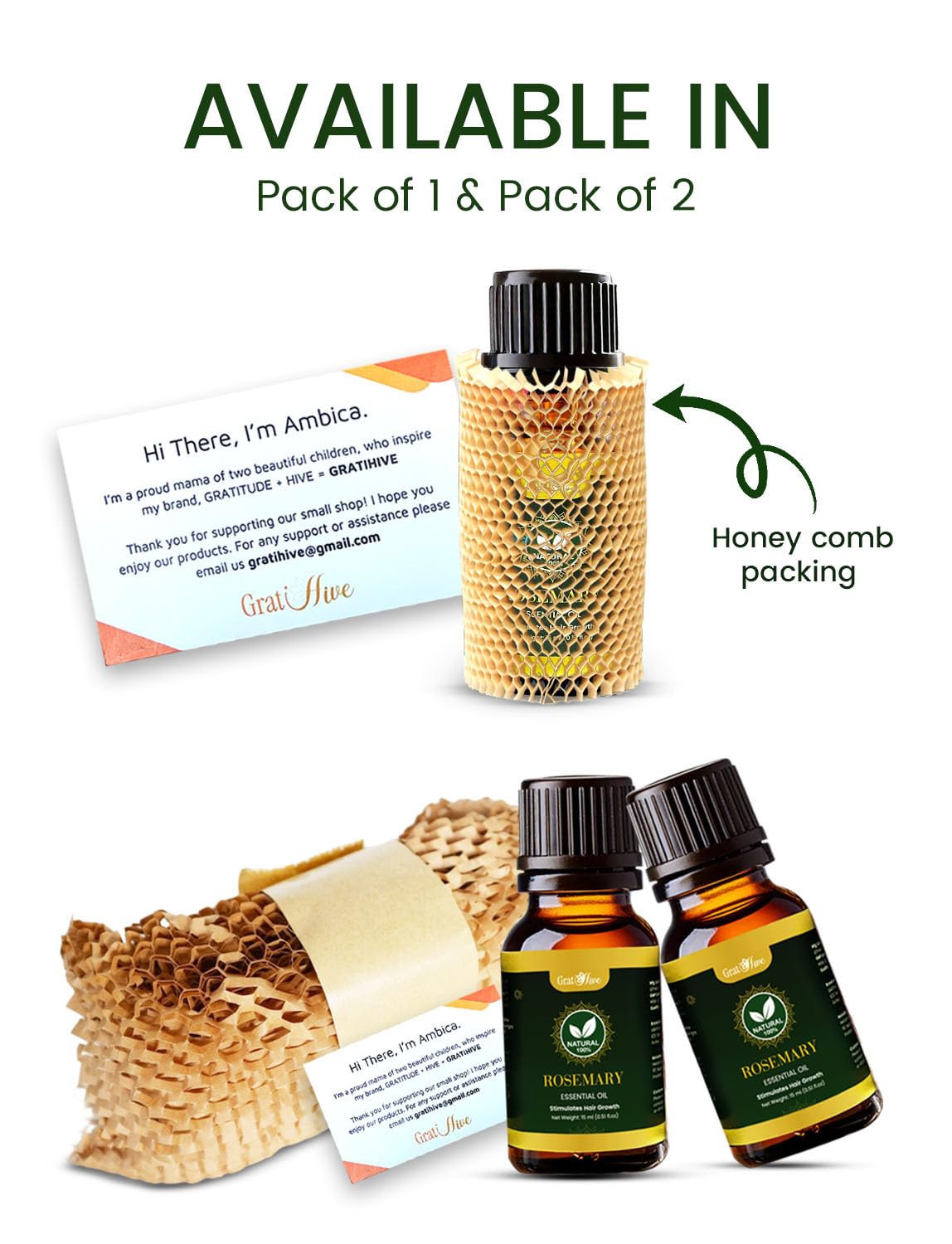 Gratihive 100% Pure Rosemary Essential Oil for Hair - Nourishing Rosemary Oil - Ideal for Women & Men - 30 ml