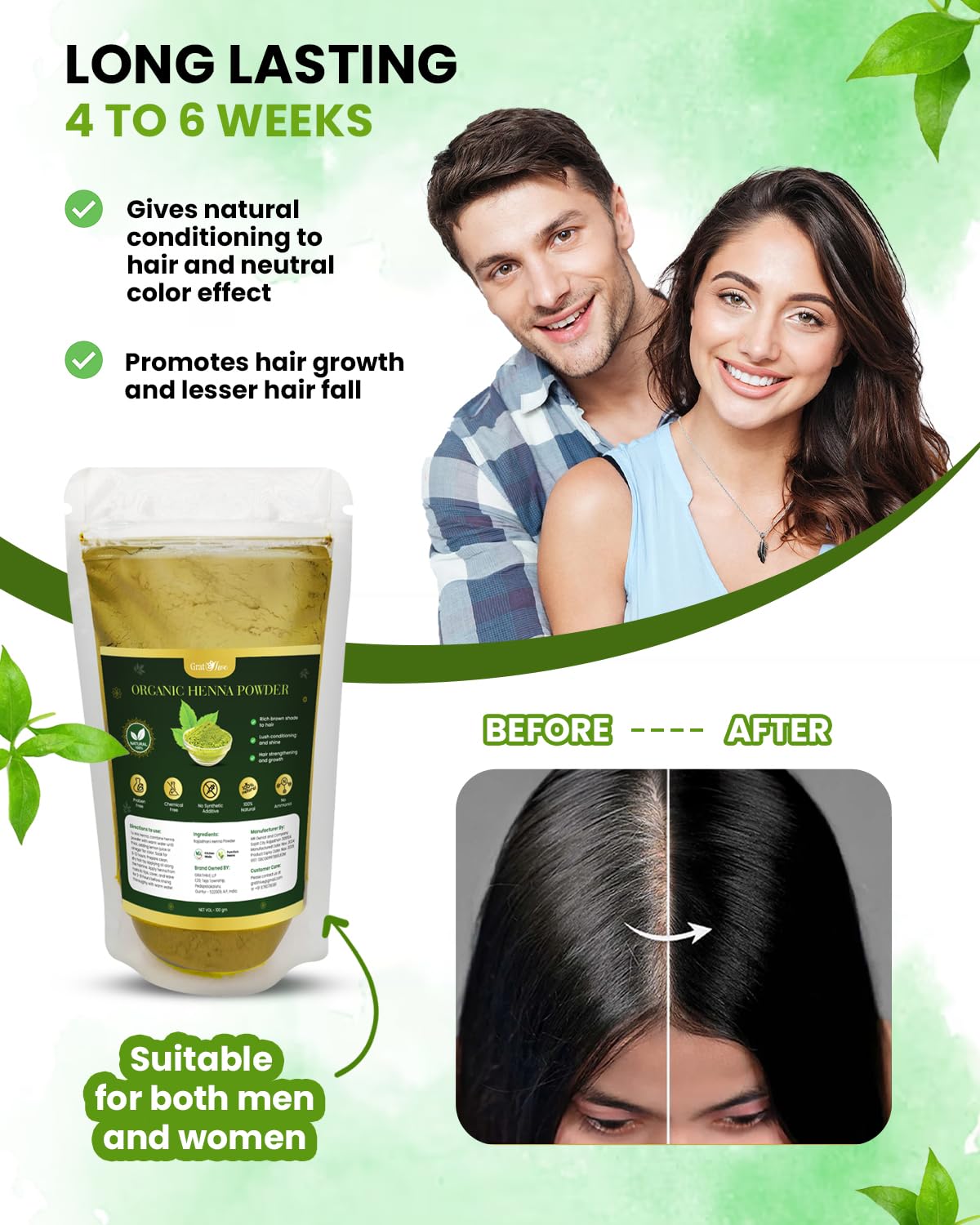 GratiHive 100% Organic Henna Powder for Hair. Bio Organic Henna Powder for Hair Color and Hair Care. Mehndi | mehendi for hair and hands. Mehandi powder for hair 200g.