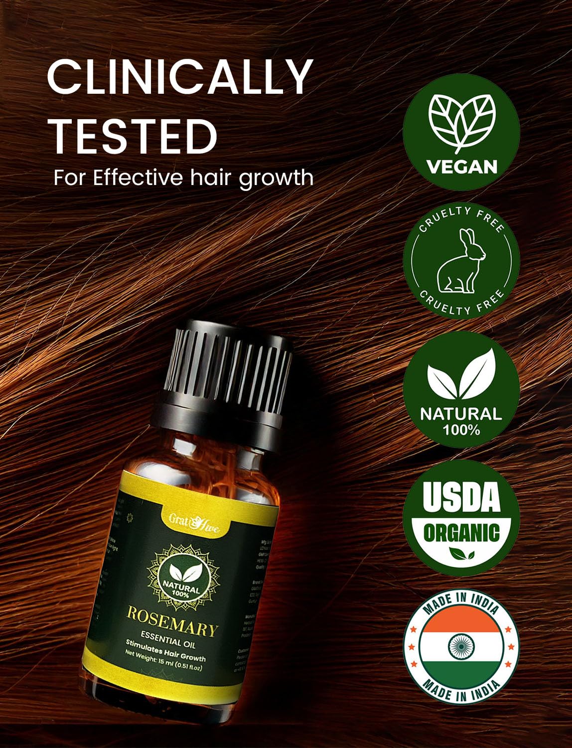 Gratihive 100% Pure Rosemary Essential Oil for Hair - Nourishing Rosemary Oil - Ideal for Women & Men - 30 ml