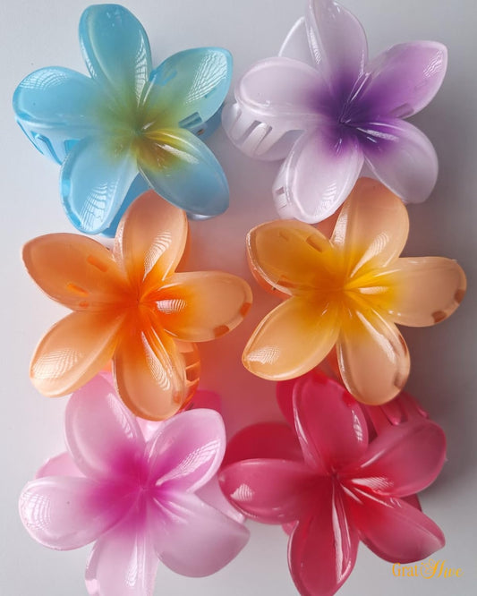 Large Flower Claw Clips – Hawaiian-Inspired Plumeria Hair Clip for Women & Girls | Strong Hold, Vibrant Colors, All Hair Types | Hawaiian flower claw clip (Large, Pack of 6)