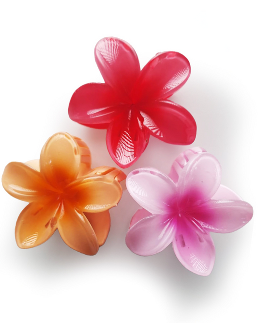 Large Flower Claw Clips – Hawaiian-Inspired Plumeria Hair Clip for Women & Girls | Strong Hold, Vibrant Colors, All Hair Types | Hawaiian flower claw clip (Large, Pack of 3 - Mixed Colors)