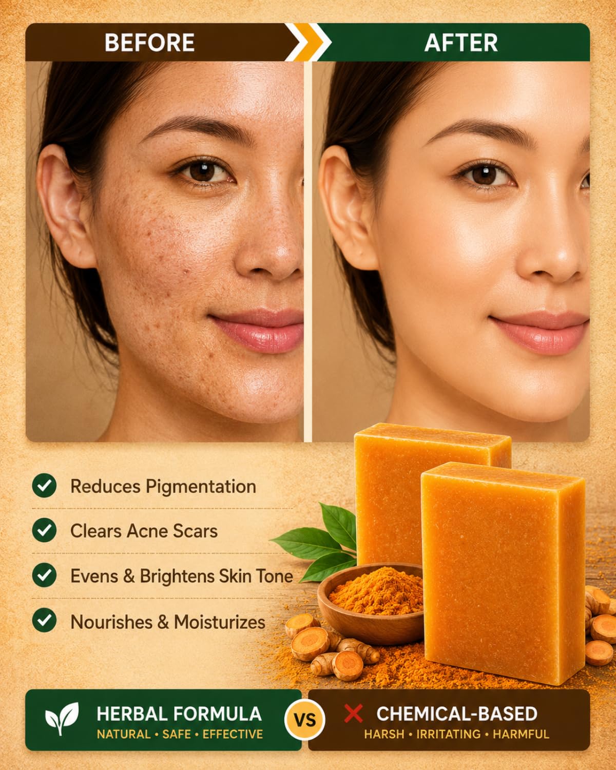 Turmeric Soap for Dark Spots with Lemon, Papaya & Rice Extracts - Turmeric Soap Bar for Advanced Daily Cleansing - Helps reduce tan, pigmentation & blemishes - (100g x 2-Pack)