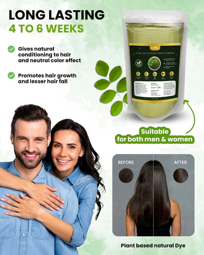 Gratihive Indigo Powder Organic for Hair Black – 100% Pure, Chemical-Free Hair Color for Men & Women, Nourishes, Strengthens & Protects Hair – 200 Grams