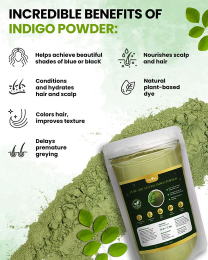 Gratihive Indigo Powder Organic for Hair Black – 100% Pure, Chemical-Free Hair Color for Men & Women, Nourishes, Strengthens & Protects Hair – 200 Grams