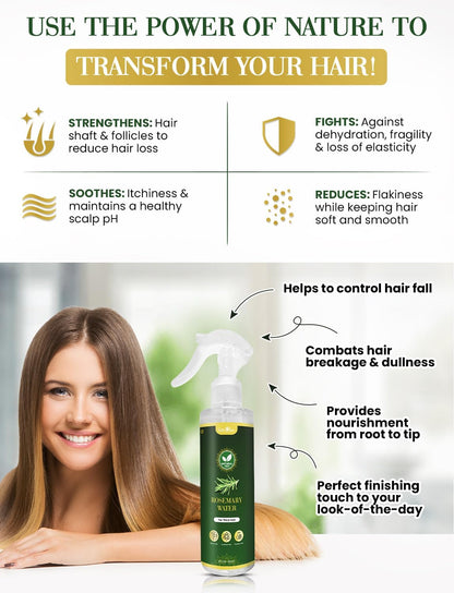 GratiHive Rosemary Hair Spray | 100% Natural Rosemary Water Scalp Revitalizer | Promotes Hair Growth, Reduces Hair Fall, Adds Shine | 200ml