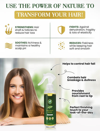 GratiHive Rosemary Hair Spray | 100% Natural Rosemary Water Scalp Revitalizer | Promotes Hair Growth, Reduces Hair Fall, Adds Shine | 200ml