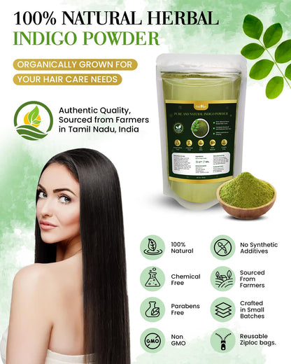 Gratihive Indigo Powder Organic for Hair Black – 100% Pure, Chemical-Free Hair Color for Men & Women, Nourishes, Strengthens & Protects Hair – 200 Grams